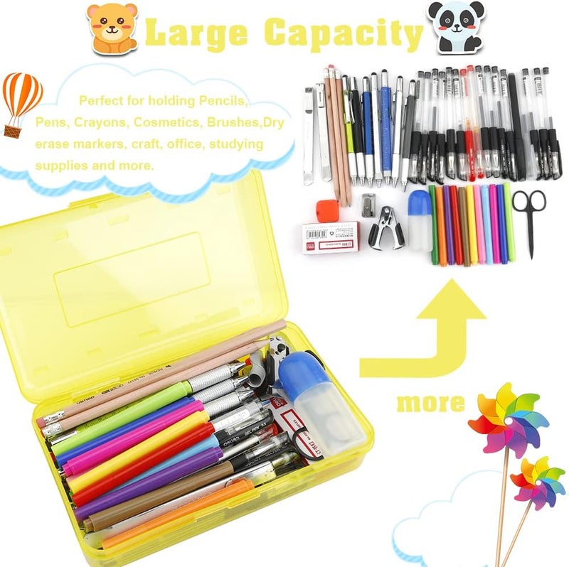 BOEIAC Large Clear Plastic Pencil Case - 3 Pack, Hard Storage Box for Kids & Office Supplies - Pink, Blue, Yellow - Image 4